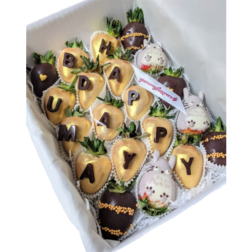 20pcs TOTORO x Black & Gold Chocolate Strawberries Gift Box (Custom Wording)